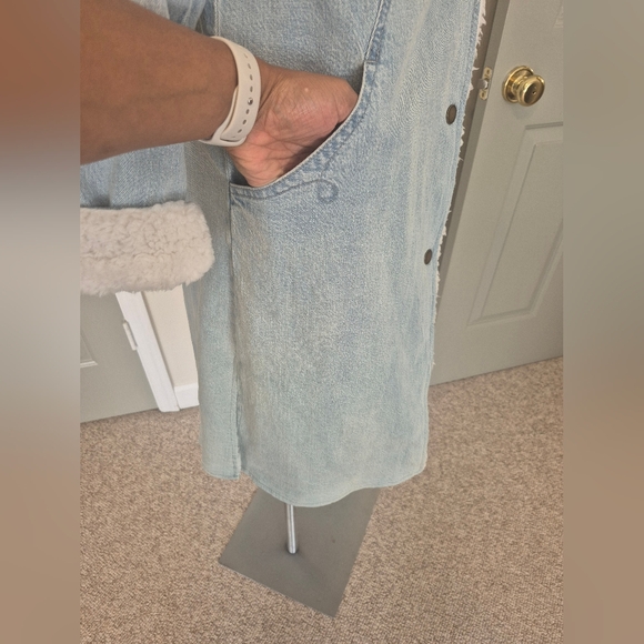 Anthropologie Pilcro Reversible Sherpa Denim Midi Length Duster Coat(XS) - Picture 8 of 16